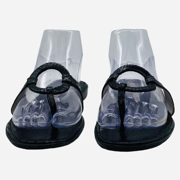 Fratelli Rossetti Thong Sandals EU 35 US 5 Black Leather Flat Flip Flops Italian - Picture 2 of 8